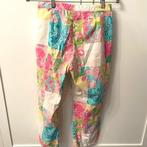 Lilly Pulitzer multi petal patch Patchwork Cropped/Capri Pants, Sz 6 vintage